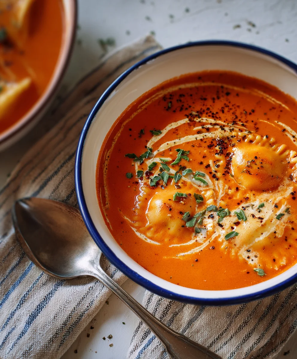 Roasted Red Pepper Ravioli Soup - Creamy & Easy Recipe
