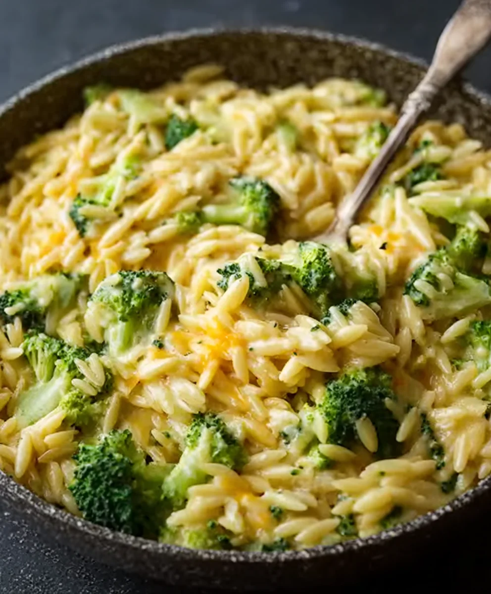 Creamy One-Pot Broccoli Cheddar Orzo Recipe