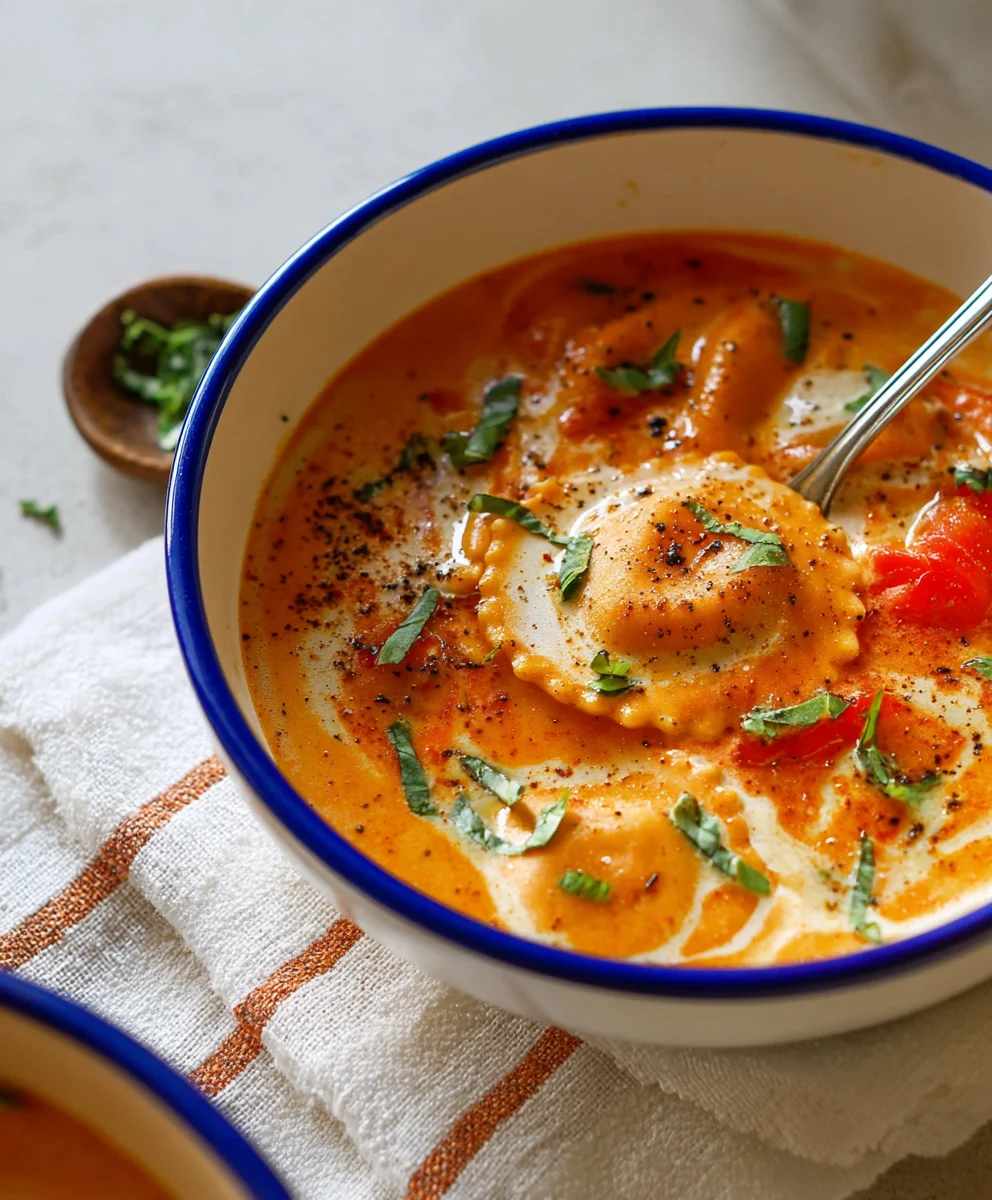 Roasted Red Pepper Ravioli Soup - Creamy & Easy Recipe