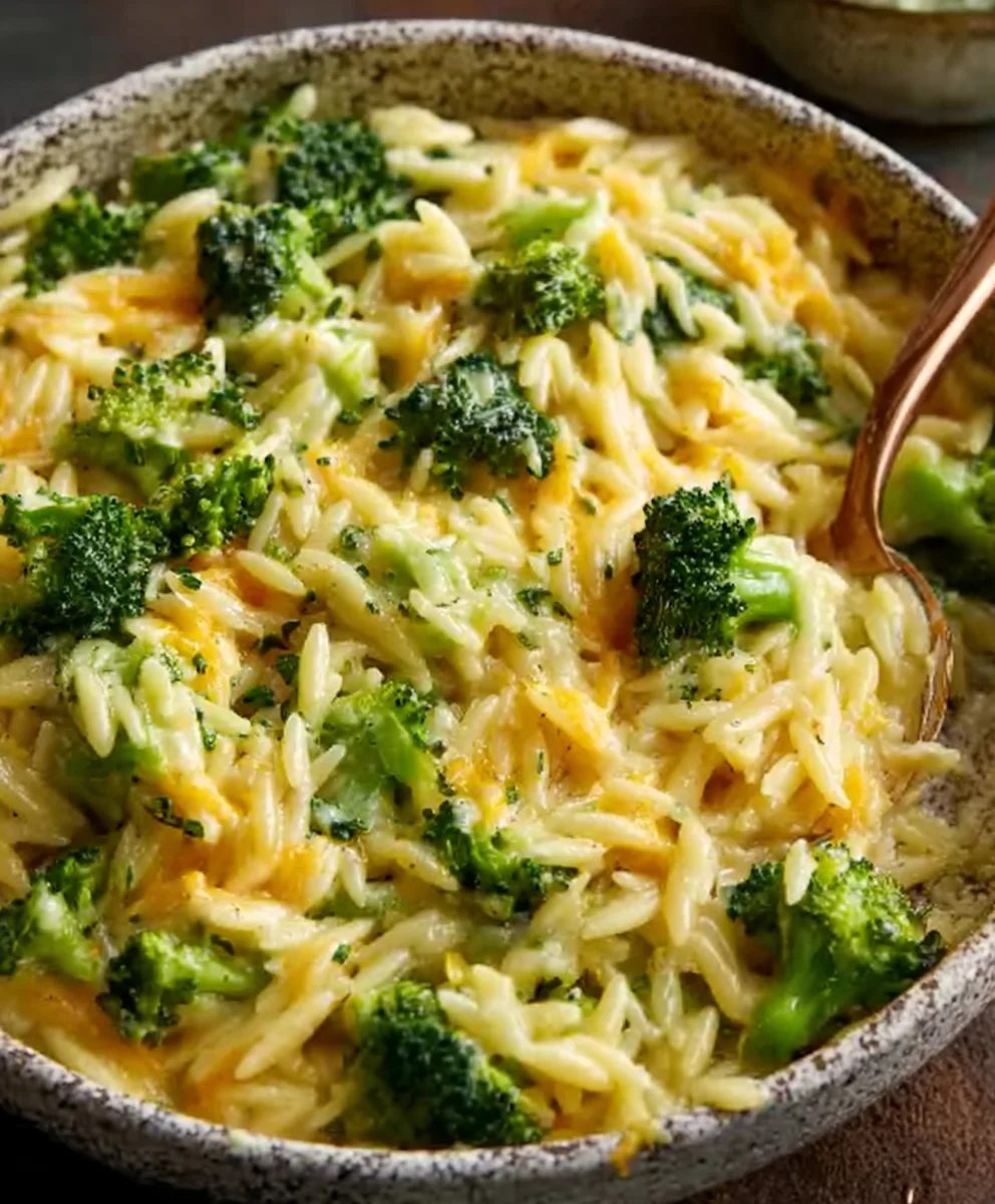 Creamy One-Pot Broccoli Cheddar Orzo Recipe