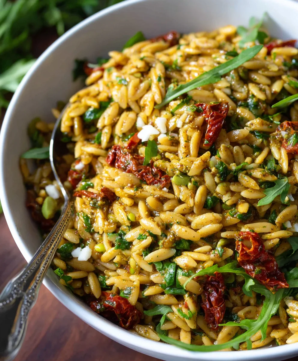 Sun-Dried Tomato Pesto Orzo Salad-Quick & Easy
