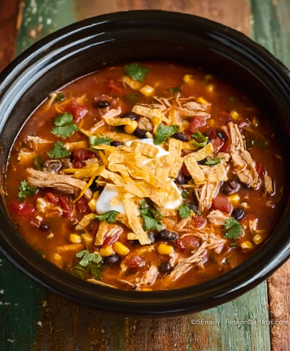 Easy Crockpot Chicken Tortilla Soup Recipe