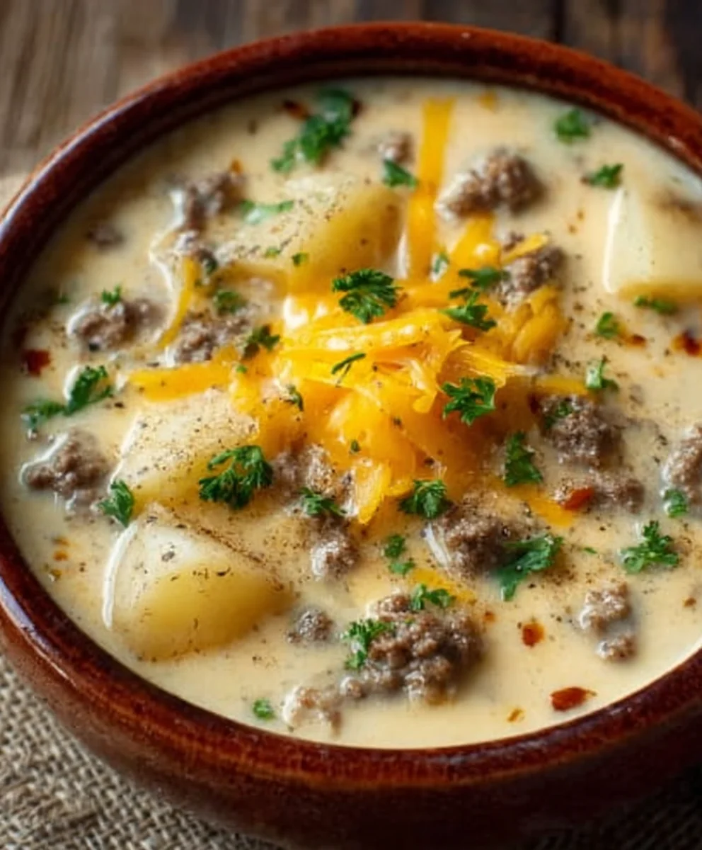 Cheesy Beef Beef Hamburger Potato Soup Recipe