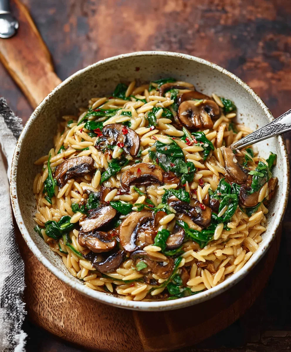 Mushroom Spinach Orzo - Easy Creamy Dinner Recipe
