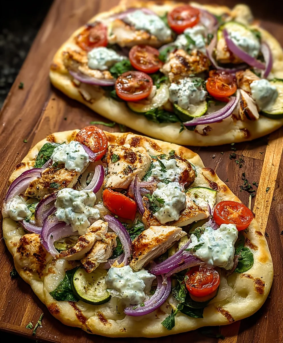 Tzatziki Chicken Naan Pizza- Easy Veggie Delight