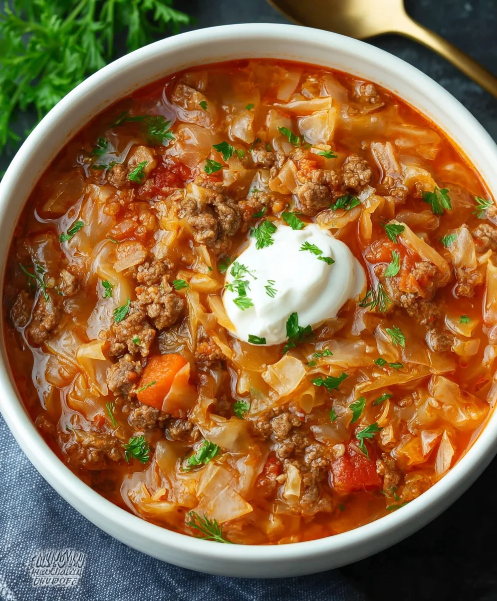 Easy Cabbage Roll Soup- Hearty Beef & Rice Comfort