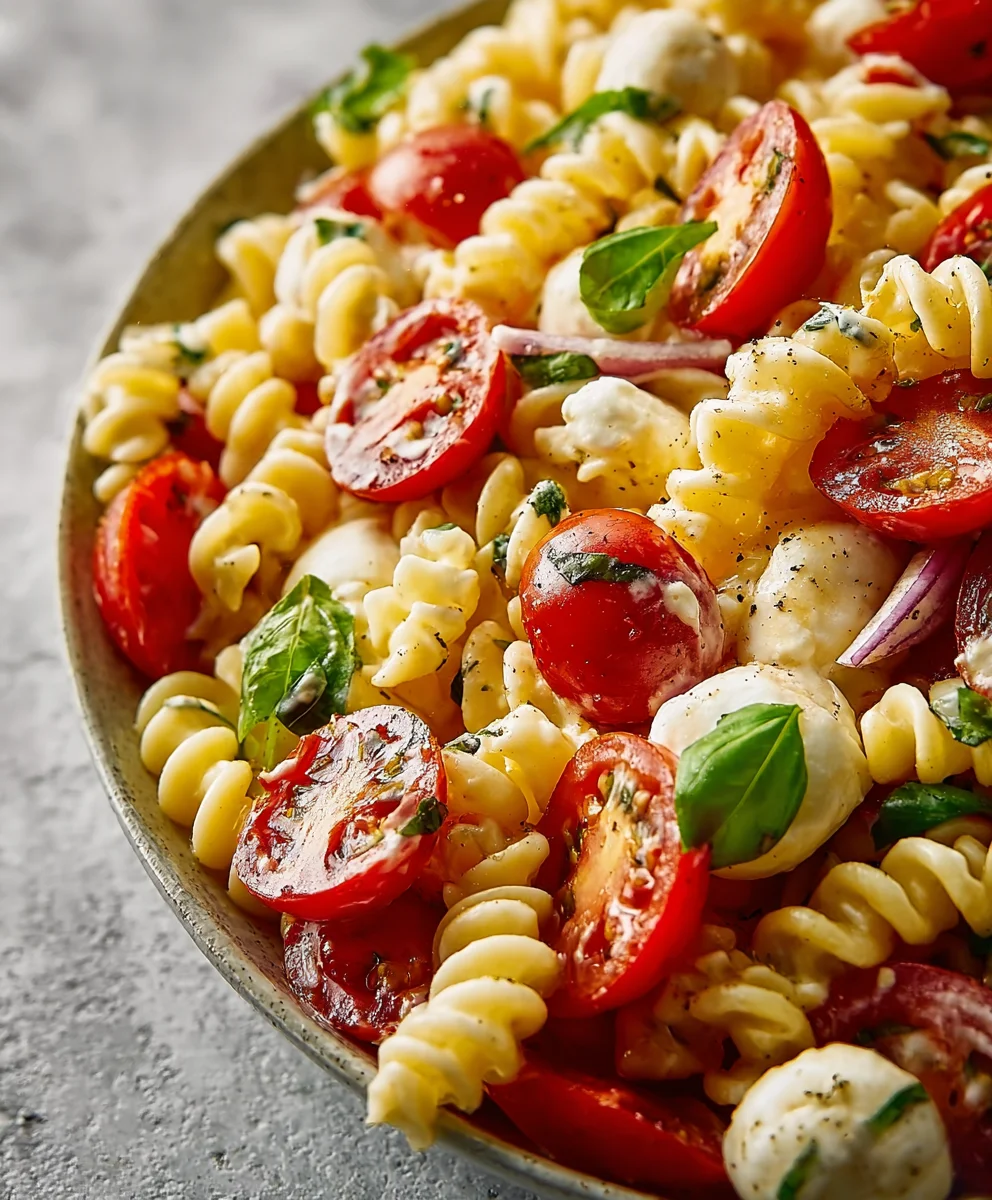Creamy Caprese Pasta Salad Recipe - Easy Summer Dish