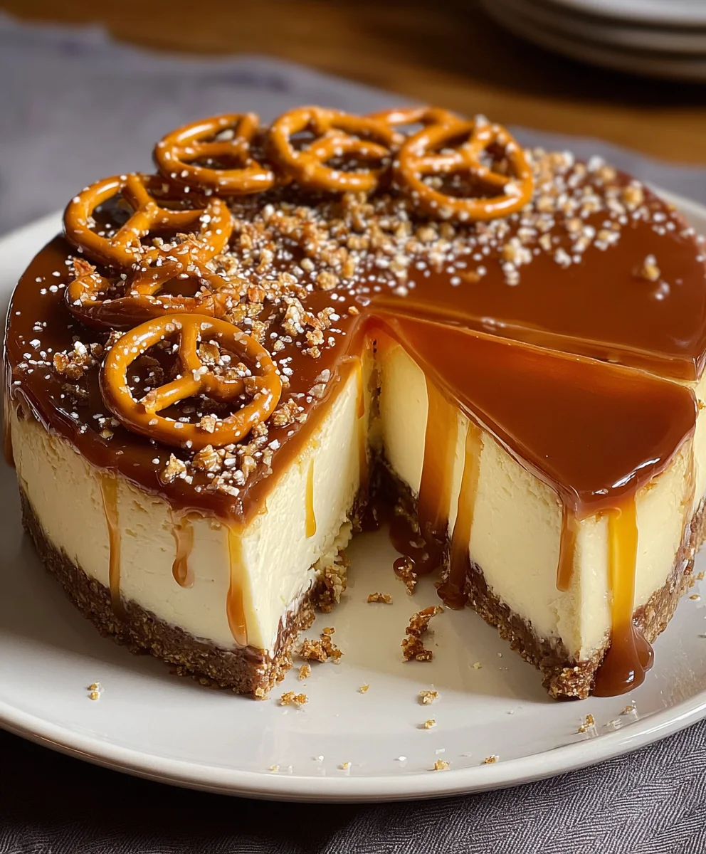 Salted Caramel Pretzel Cheesecake- Sweet Salty Treat