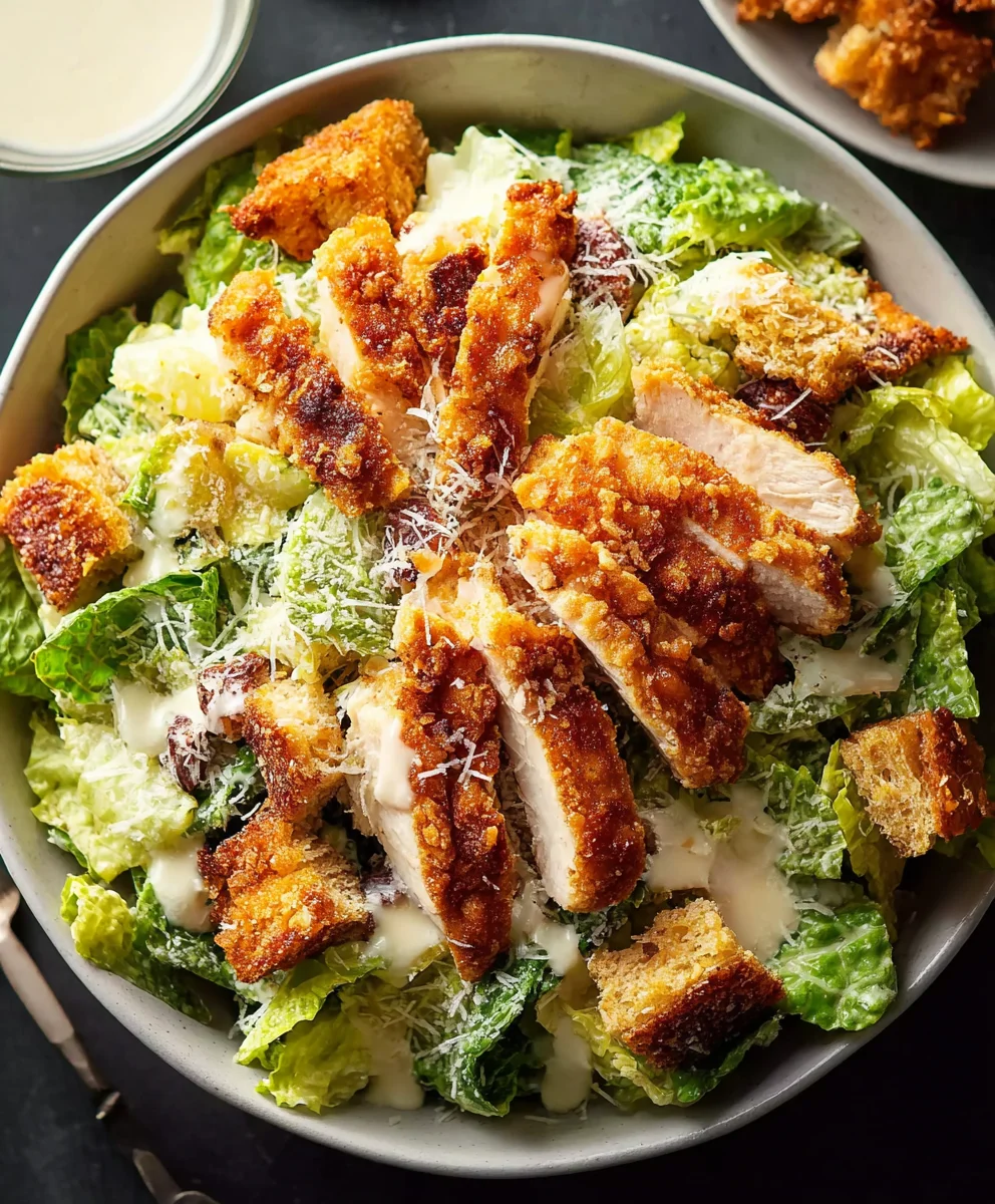 Crispy Chicken Caesar Salad- Quick & Easy Recipe