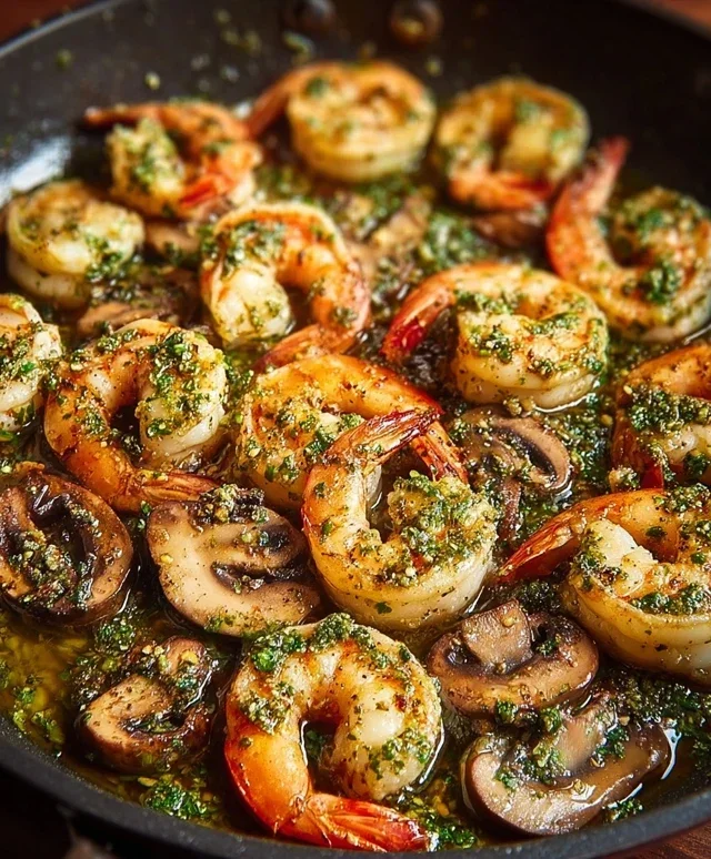 Pesto Shrimp with Mushrooms