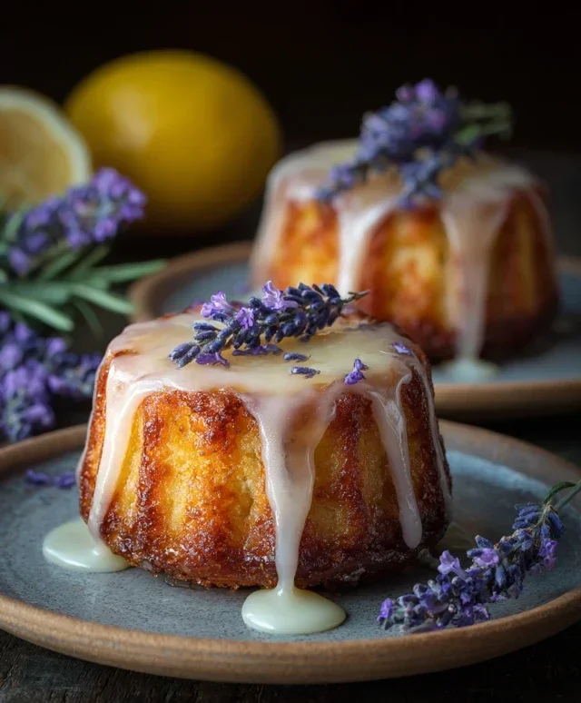 Mini Lemon Cakes With Lavender Glaze