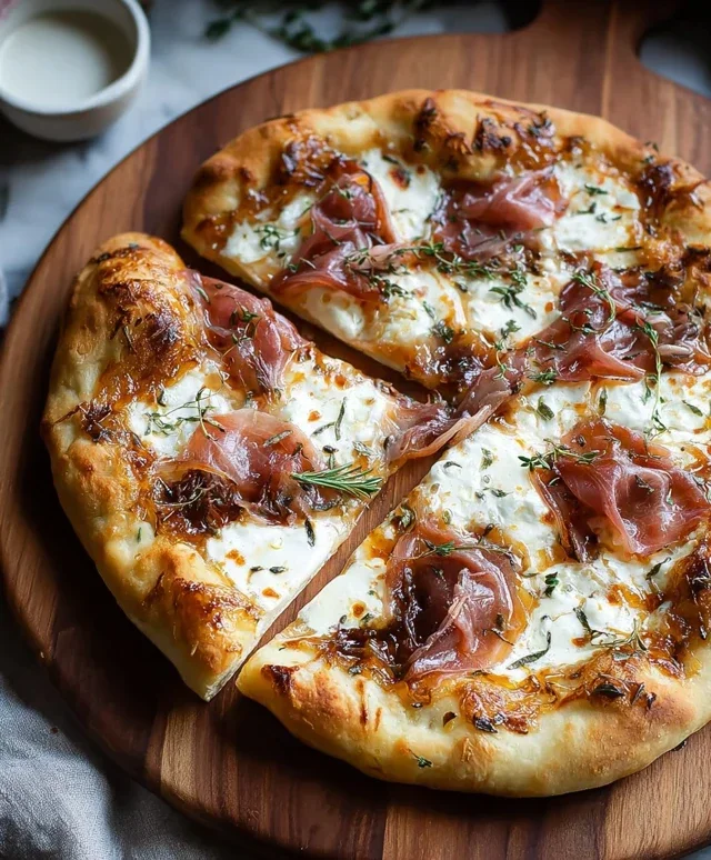 White Pizza with Beef Beef Prosciutto & Hot Honey