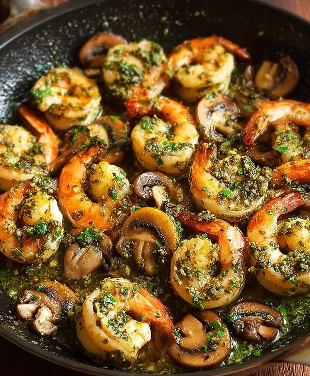 Pesto Shrimp with Mushrooms