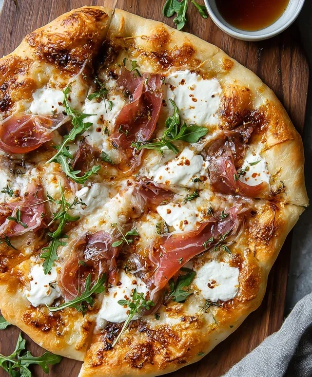 White Pizza with Beef Beef Prosciutto & Hot Honey