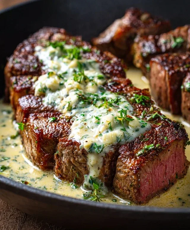 Garlic Butter Steak With Parmesan Cream Sauce