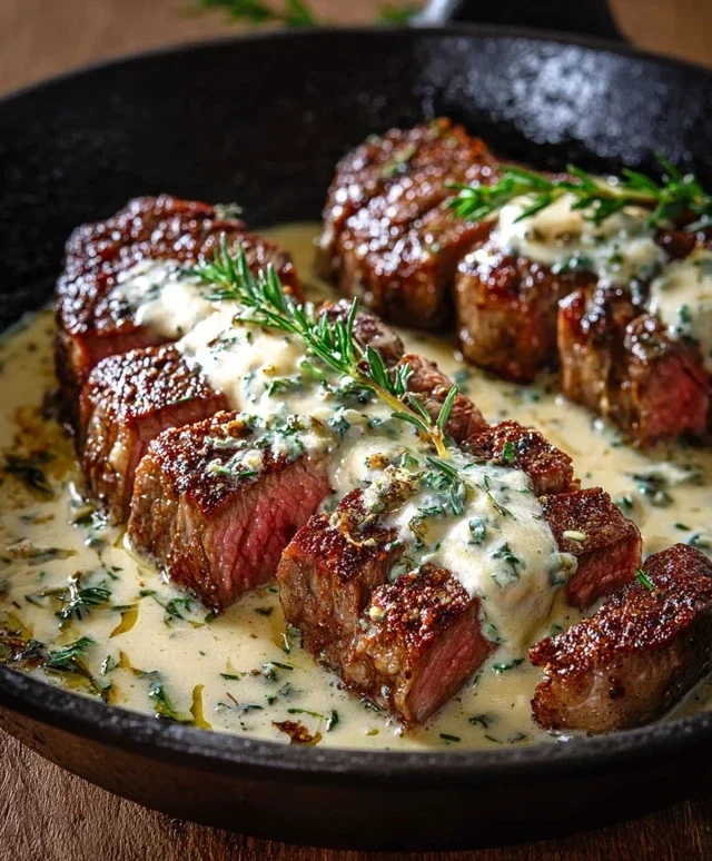 Garlic Butter Steak With Parmesan Cream Sauce