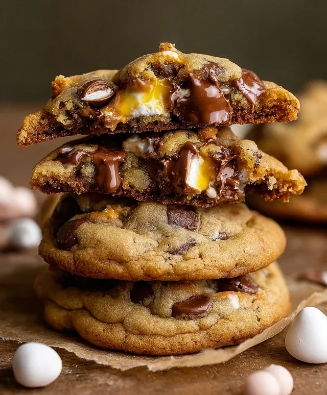 Brown Butter Cadbury Creme Egg Chocolate Chip Cookies