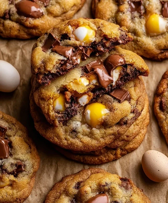 Brown Butter Cadbury Creme Egg Chocolate Chip Cookies