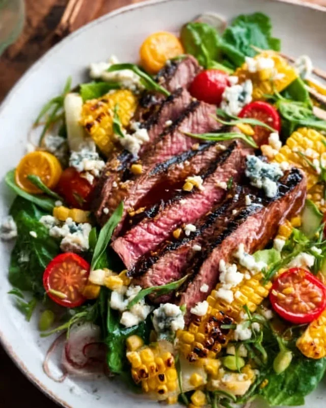 Balsamic Steak Gorgonzola Salad with Grilled Corn