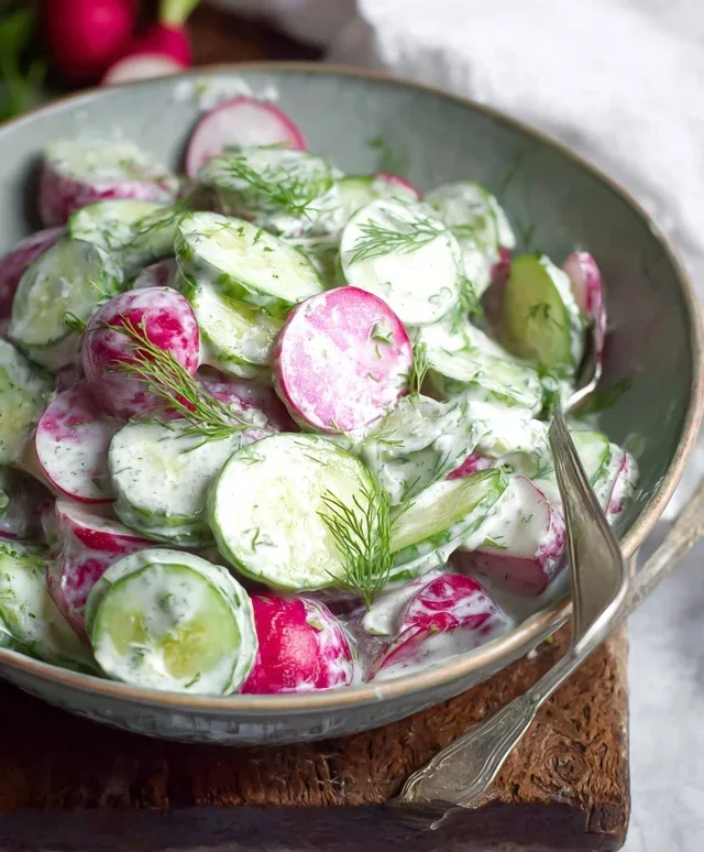 Cucumber Radish Salad w/ Yogurt Dill Dressing