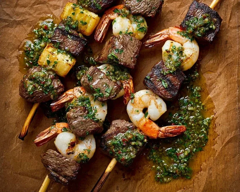 Surf and Turf Kabobs with Chimichurri Sauce