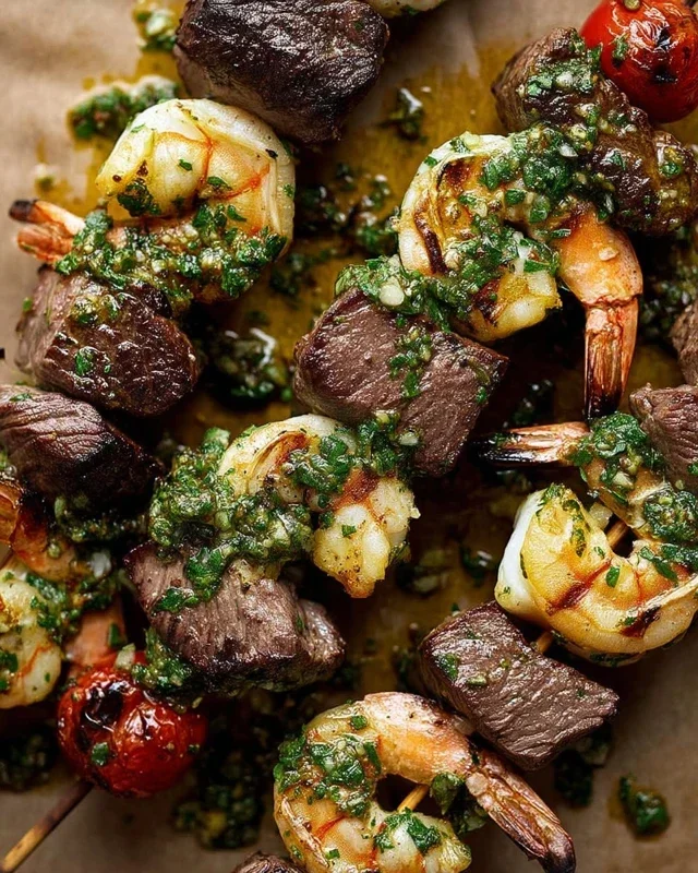 Surf and Turf Kabobs with Chimichurri Sauce