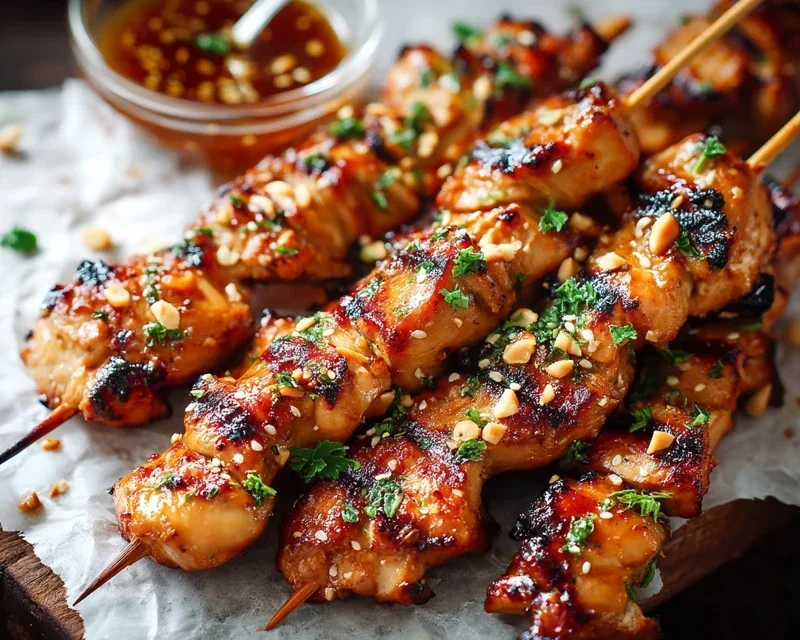 Easy Grilled Asian Chicken Skewers with Honey Garlic Sauce