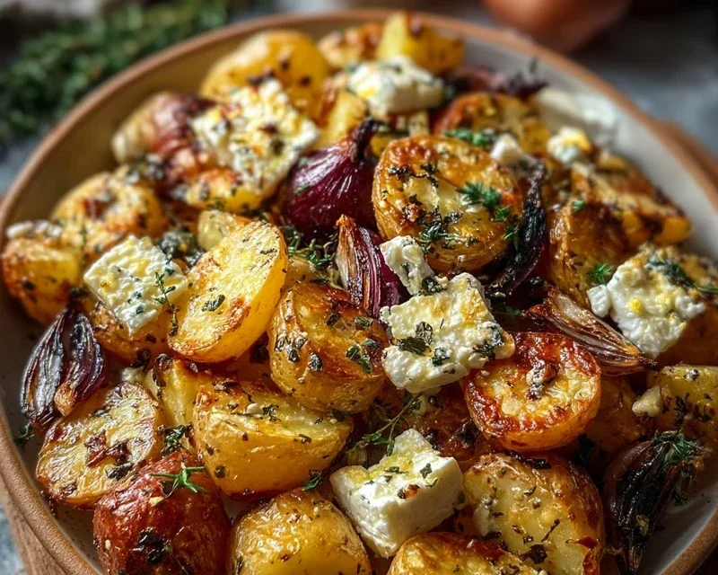 Roasted Potatoes with Baked Feta and Garlic