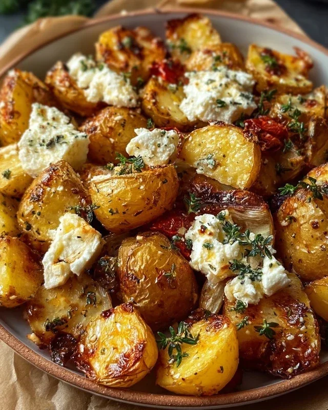 Roasted Potatoes with Baked Feta and Garlic