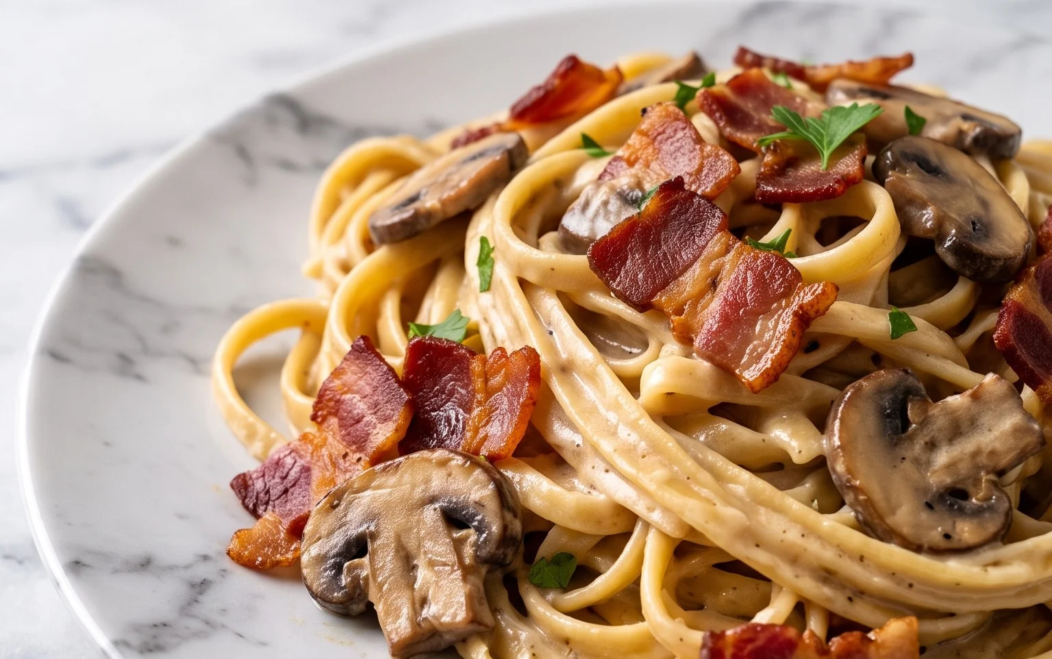 Creamy Beef Bacon and Mushroom Pasta