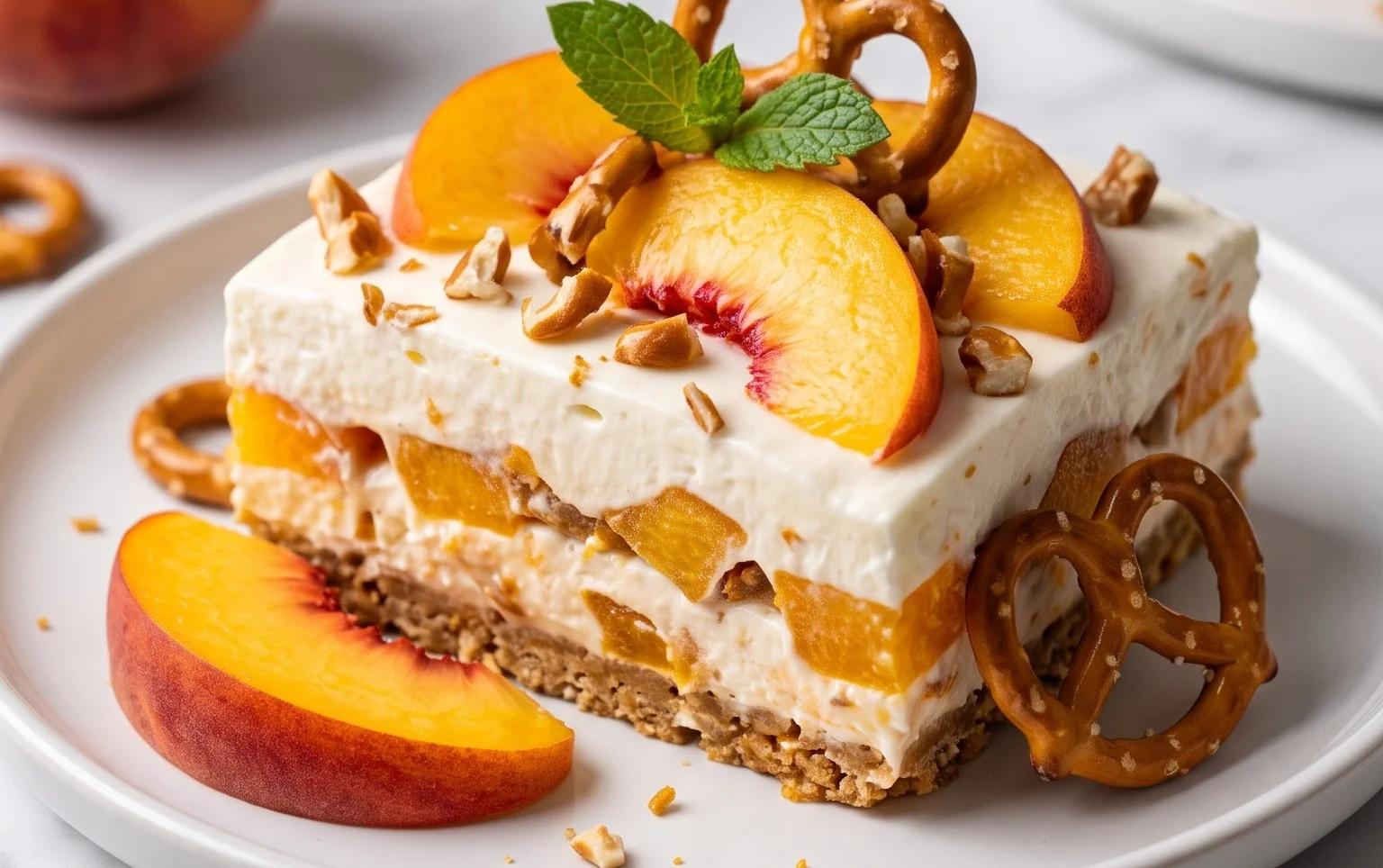 Peach Pretzel Salad Dessert