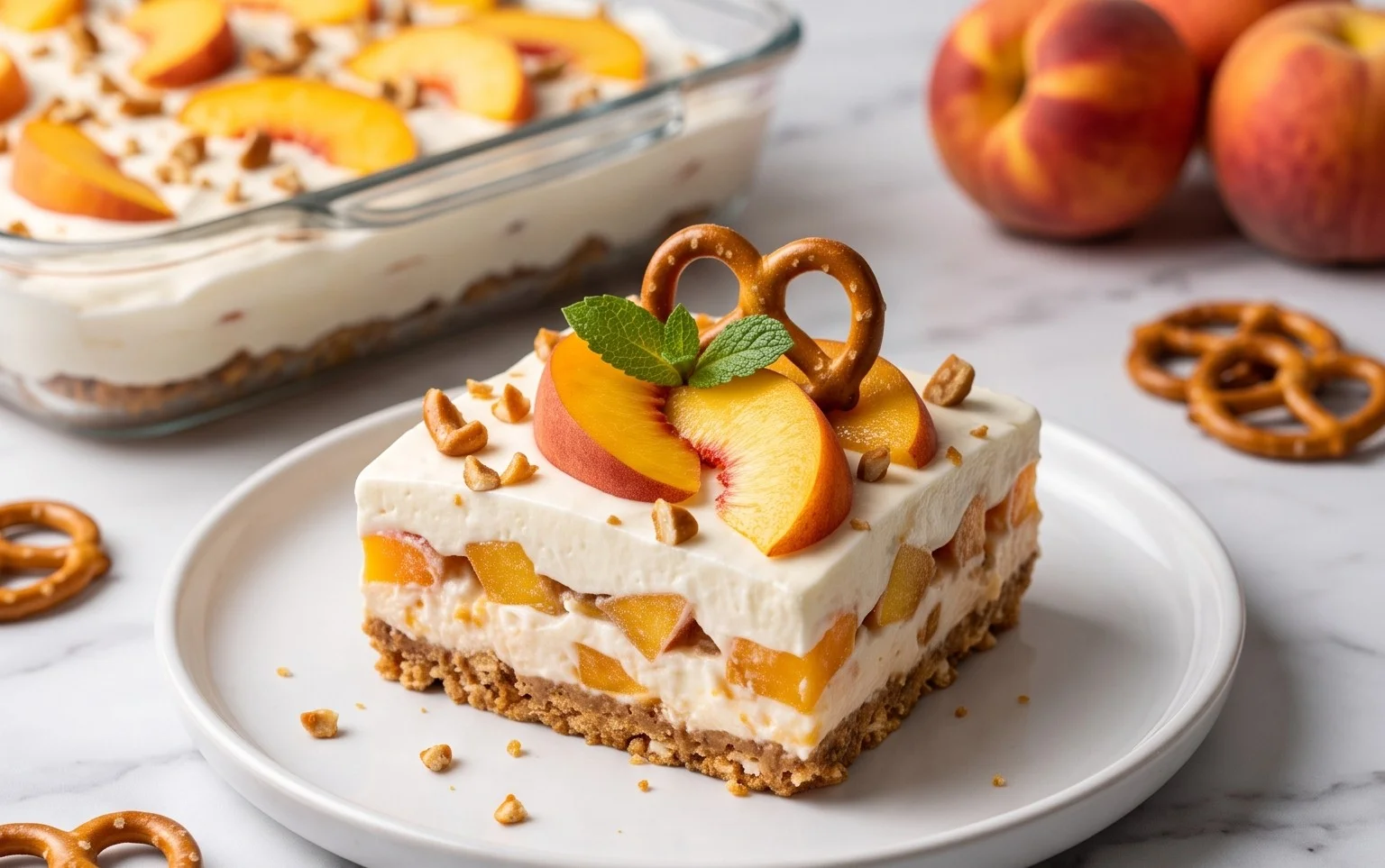 Peach Pretzel Salad Dessert