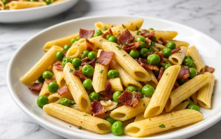 Penne Pasta, Peas and Beef Bacon