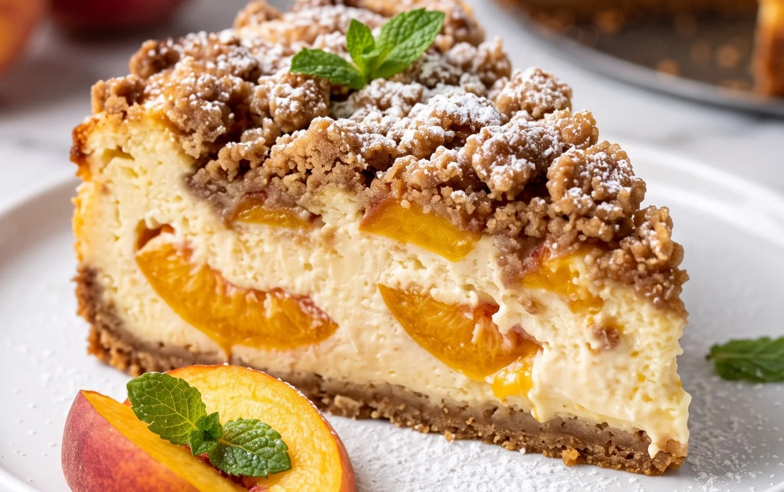 Peach Cream Cheese Cake with Streusel Topping