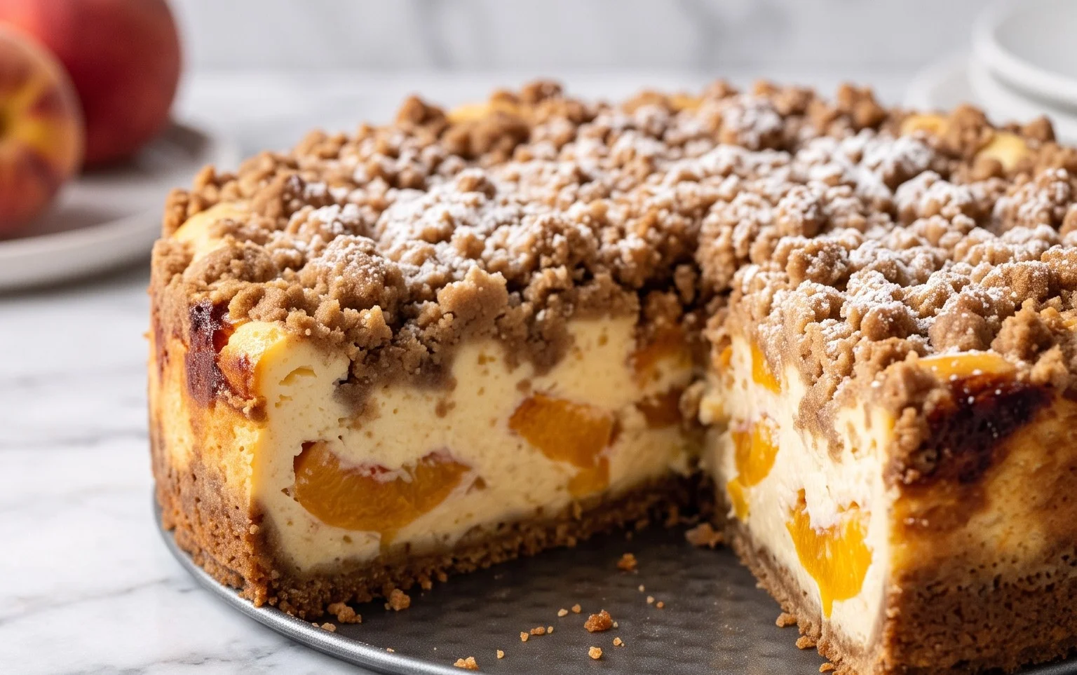 Peach Cream Cheese Cake with Streusel Topping