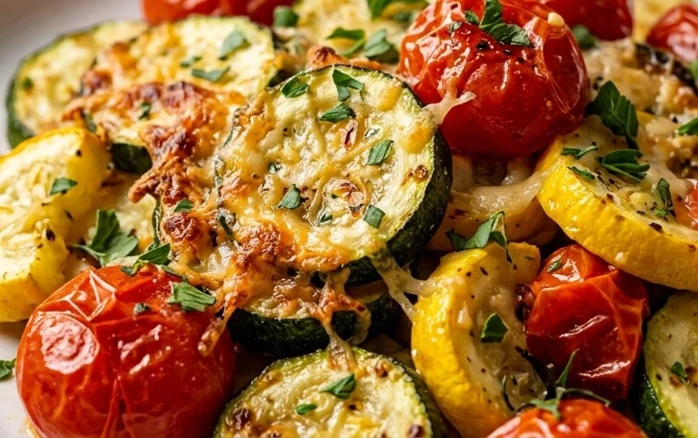 Roasted Garlic-Parmesan Zucchini, Squash and Tomatoes