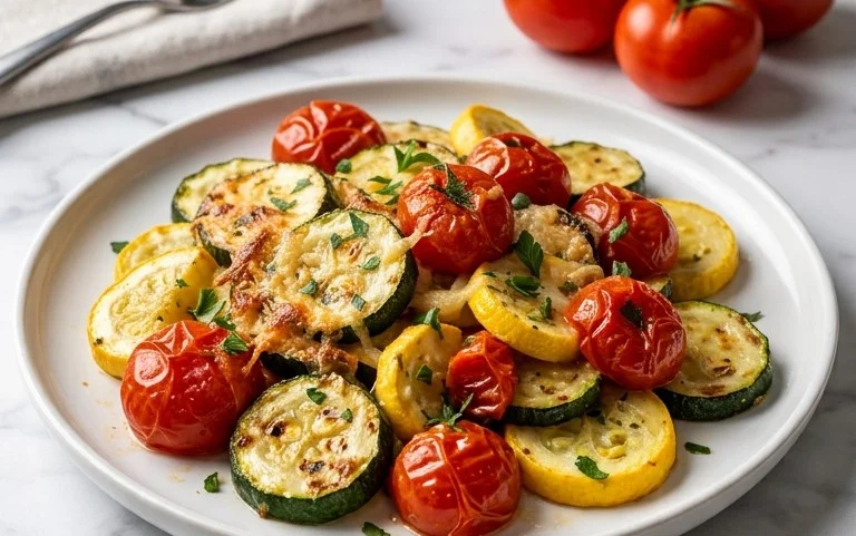 Roasted Garlic-Parmesan Zucchini, Squash and Tomatoes